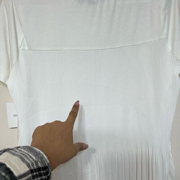 Ellen Tracy White Pleated Chiffon Crewneck Tee Small New - Picture 7 of 9